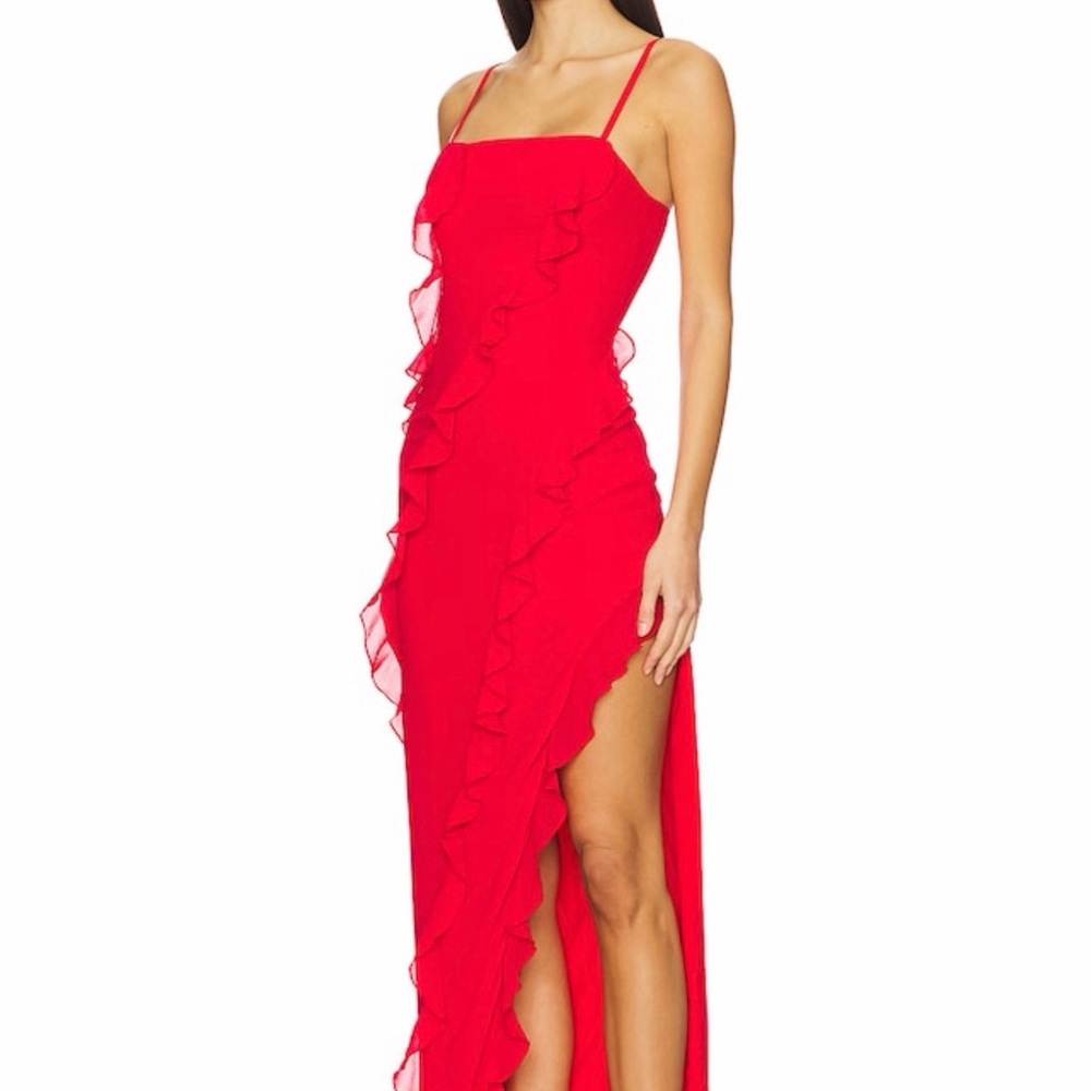 Chic Asymmetrical Red Dress - Picture 2 of 6